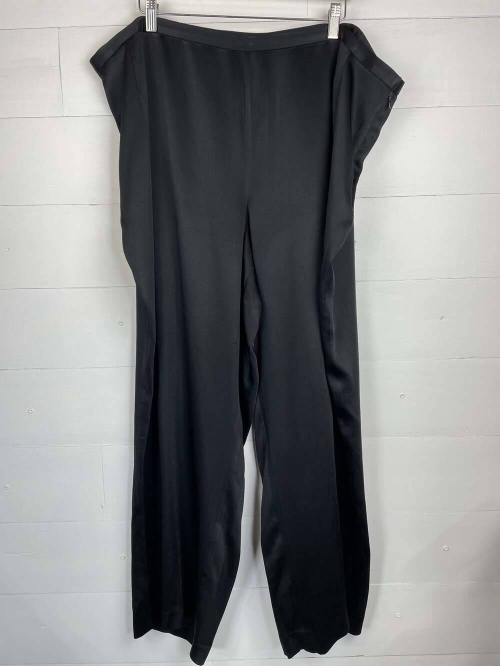 Lafayette 148 New York Black Satin Wide Leg Pants Plus Size 22 Luxury Minimalist